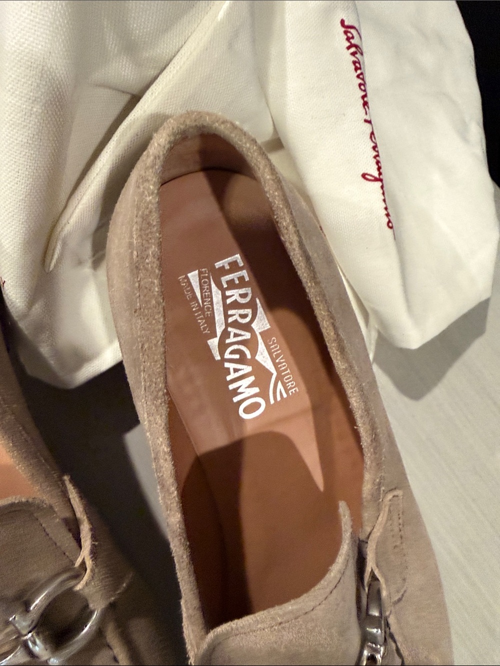 Salvatore Ferragamo Taupe Suede Bit-Trim Loafers. Price is Firm - Picture 3 of 9